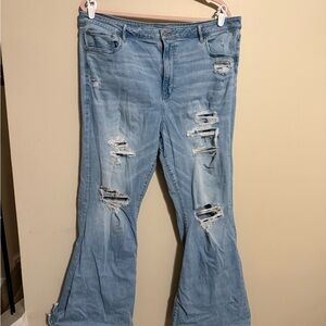American Eagle Outfitters Light Blue Distressed Flare Jeans